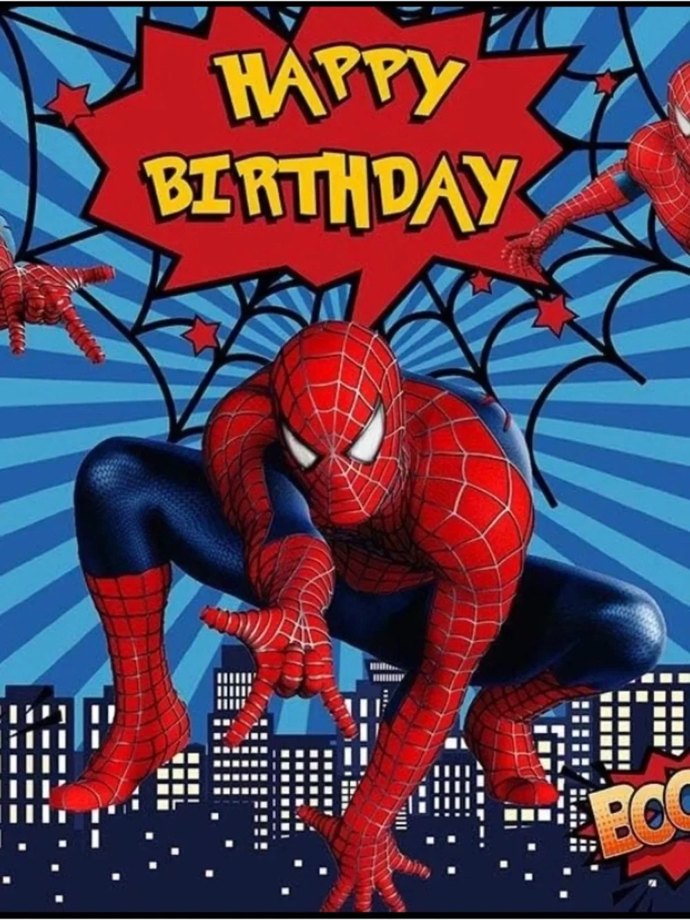 Spider-Man Happy Birthday Backdrop - Red & Blue Supplies (5x3ft)